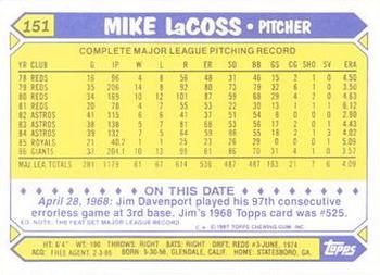 1987 Topps - Collector's Edition (Tiffany) #151 Mike LaCoss Back
