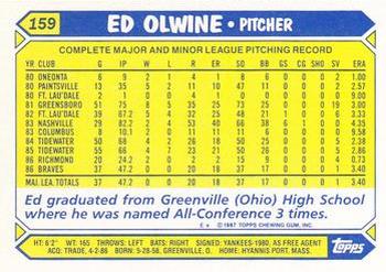 1987 Topps - Collector's Edition (Tiffany) #159 Ed Olwine Back