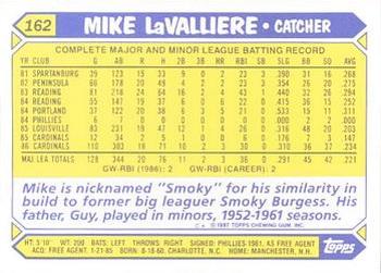 1987 Topps - Collector's Edition (Tiffany) #162 Mike LaValliere Back