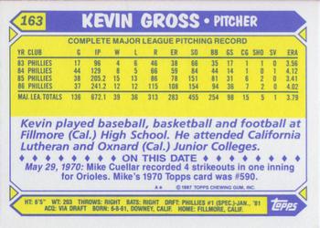 1987 Topps - Collector's Edition (Tiffany) #163 Kevin Gross Back