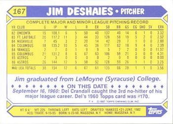 1987 Topps - Collector's Edition (Tiffany) #167 Jim Deshaies Back