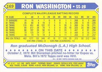 1987 Topps - Collector's Edition (Tiffany) #169 Ron Washington Back