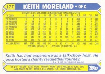 1987 Topps - Collector's Edition (Tiffany) #177 Keith Moreland Back
