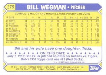 1987 Topps - Collector's Edition (Tiffany) #179 Bill Wegman Back