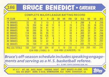 1987 Topps - Collector's Edition (Tiffany) #186 Bruce Benedict Back