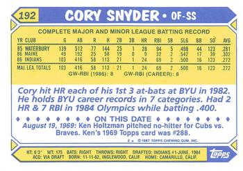 1987 Topps - Collector's Edition (Tiffany) #192 Cory Snyder Back