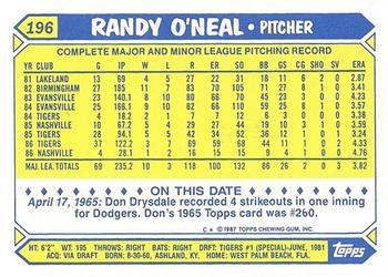 1987 Topps - Collector's Edition (Tiffany) #196 Randy O'Neal Back