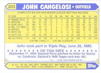 1987 Topps - Collector's Edition (Tiffany) #201 John Cangelosi Back