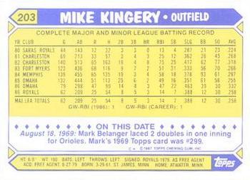 1987 Topps - Collector's Edition (Tiffany) #203 Mike Kingery Back