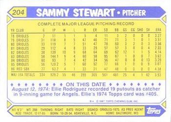 1987 Topps - Collector's Edition (Tiffany) #204 Sammy Stewart Back