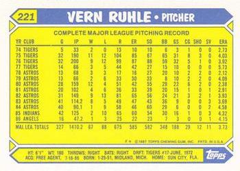 1987 Topps - Collector's Edition (Tiffany) #221 Vern Ruhle Back