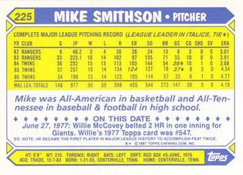 1987 Topps - Collector's Edition (Tiffany) #225 Mike Smithson Back