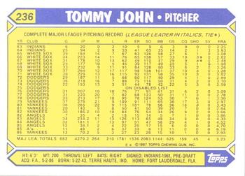 1987 Topps - Collector's Edition (Tiffany) #236 Tommy John Back