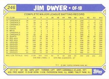 1987 Topps - Collector's Edition (Tiffany) #246 Jim Dwyer Back
