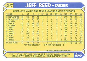 1987 Topps - Collector's Edition (Tiffany) #247 Jeff Reed Back