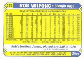 1987 Topps - Collector's Edition (Tiffany) #251 Rob Wilfong Back