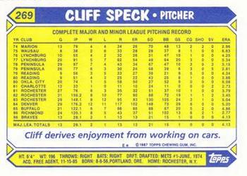 1987 Topps - Collector's Edition (Tiffany) #269 Cliff Speck Back