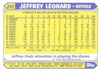 1987 Topps - Collector's Edition (Tiffany) #280 Jeffrey Leonard Back