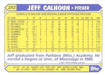 1987 Topps - Collector's Edition (Tiffany) #282 Jeff Calhoun Back