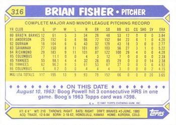 1987 Topps - Collector's Edition (Tiffany) #316 Brian Fisher Back