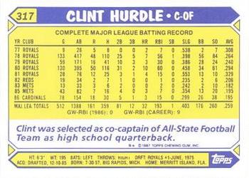 1987 Topps - Collector's Edition (Tiffany) #317 Clint Hurdle Back