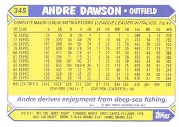 1987 Topps - Collector's Edition (Tiffany) #345 Andre Dawson Back