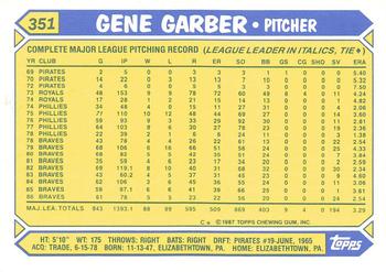 1987 Topps - Collector's Edition (Tiffany) #351 Gene Garber Back