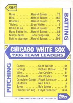 1987 Topps - Collector's Edition (Tiffany) #356 White Sox Leaders Back