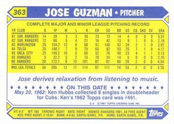 1987 Topps - Collector's Edition (Tiffany) #363 Jose Guzman Back