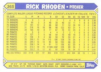 1987 Topps - Collector's Edition (Tiffany) #365 Rick Rhoden Back