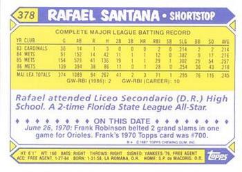 1987 Topps - Collector's Edition (Tiffany) #378 Rafael Santana Back