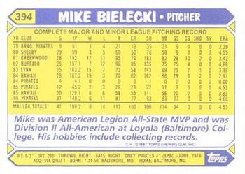 1987 Topps - Collector's Edition (Tiffany) #394 Mike Bielecki Back