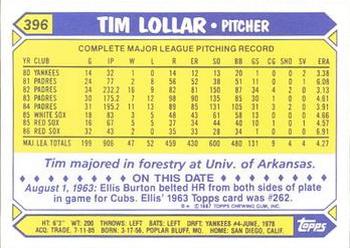 1987 Topps - Collector's Edition (Tiffany) #396 Tim Lollar Back