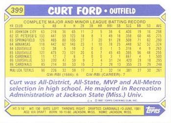1987 Topps - Collector's Edition (Tiffany) #399 Curt Ford Back