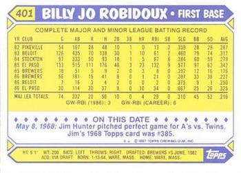 1987 Topps - Collector's Edition (Tiffany) #401 Billy Jo Robidoux Back