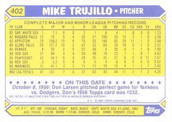 1987 Topps - Collector's Edition (Tiffany) #402 Mike Trujillo Back