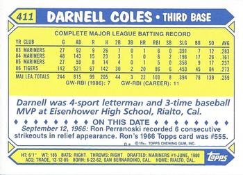1987 Topps - Collector's Edition (Tiffany) #411 Darnell Coles Back