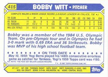 1987 Topps - Collector's Edition (Tiffany) #415 Bobby Witt Back