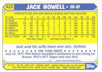 1987 Topps - Collector's Edition (Tiffany) #422 Jack Howell Back