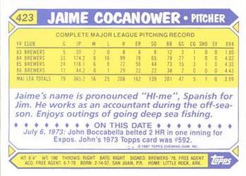 1987 Topps - Collector's Edition (Tiffany) #423 Jaime Cocanower Back