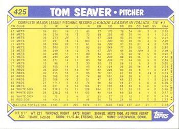 1987 Topps - Collector's Edition (Tiffany) #425 Tom Seaver Back