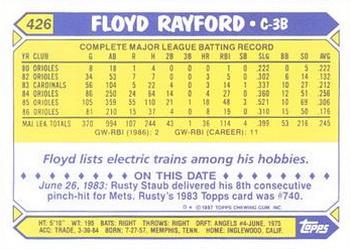 1987 Topps - Collector's Edition (Tiffany) #426 Floyd Rayford Back