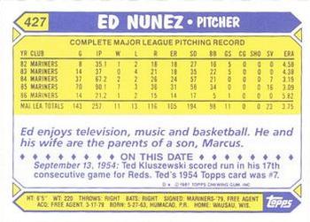 1987 Topps - Collector's Edition (Tiffany) #427 Ed Nunez Back