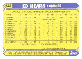 1987 Topps - Collector's Edition (Tiffany) #433 Ed Hearn Back