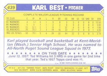 1987 Topps - Collector's Edition (Tiffany) #439 Karl Best Back
