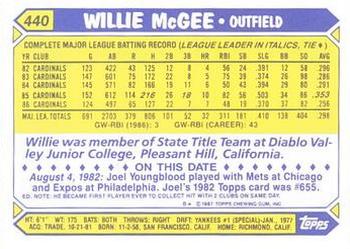 1987 Topps - Collector's Edition (Tiffany) #440 Willie McGee Back