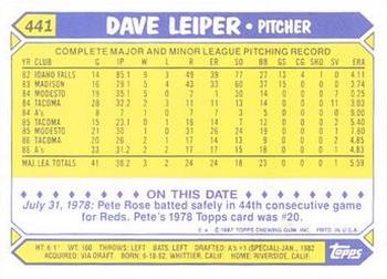 1987 Topps - Collector's Edition (Tiffany) #441 Dave Leiper Back
