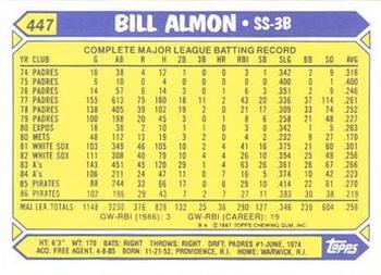 1987 Topps - Collector's Edition (Tiffany) #447 Bill Almon Back