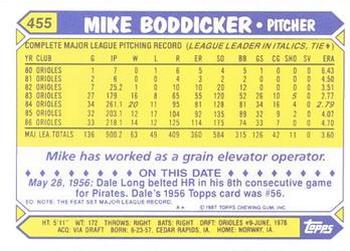 1987 Topps - Collector's Edition (Tiffany) #455 Mike Boddicker Back