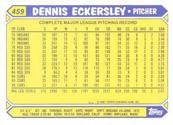 1987 Topps - Collector's Edition (Tiffany) #459 Dennis Eckersley Back